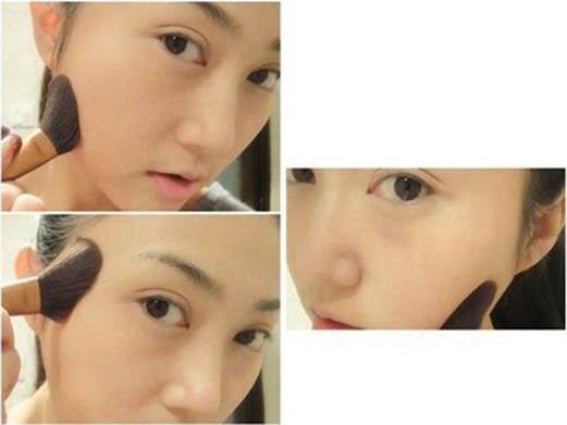 Description: Use a brush evenly swirl bronzing powder from two sides of your face to your jaw bone and under your chin.