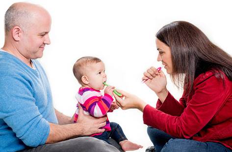 Description: Allow your baby to track you brush your teeth, then spit out