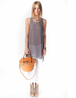 Description: 7. Dress, $465, by LIFEWithBIRD; blouse, $69.95, by Gap; bag, $199, by Raoul.