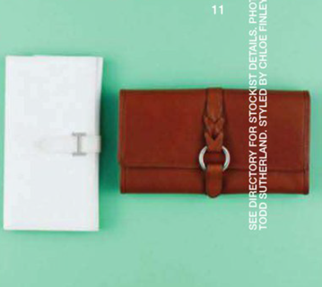Description: 11. From left: Wallet, $2,905, by Hermès; wallet, $329, by Ralph Lauren.
