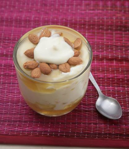 Yogurt and almond is a tasty and healthy combination.