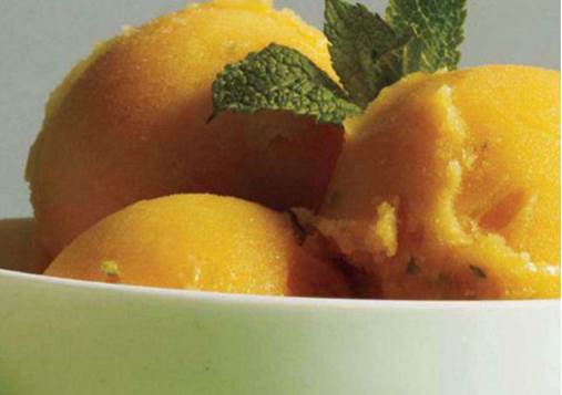 Mango sorbet infused with rose water