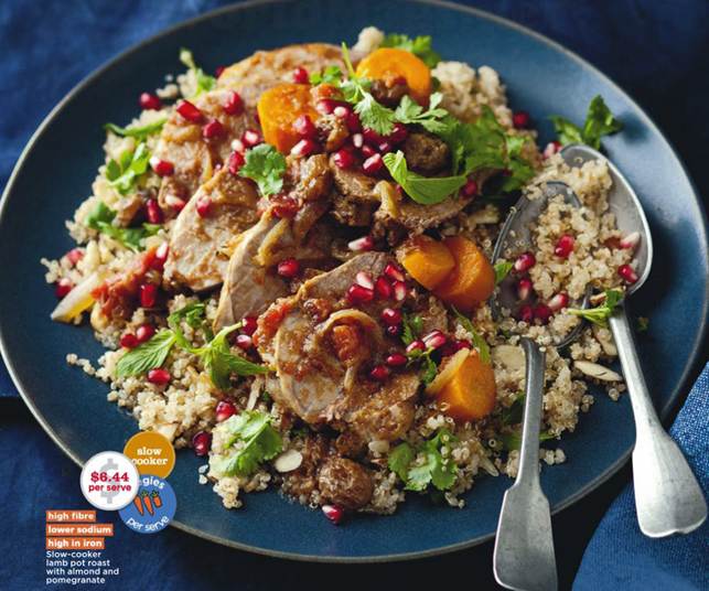 Description: Slow-cooker lamb pot roast with almond and pomegranate