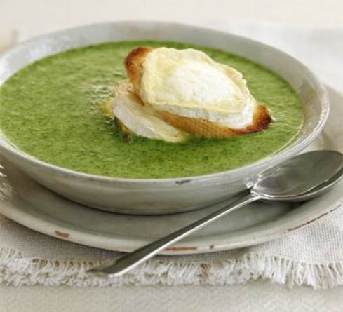 Description: Watercress soup with goat’s cheese croûtes