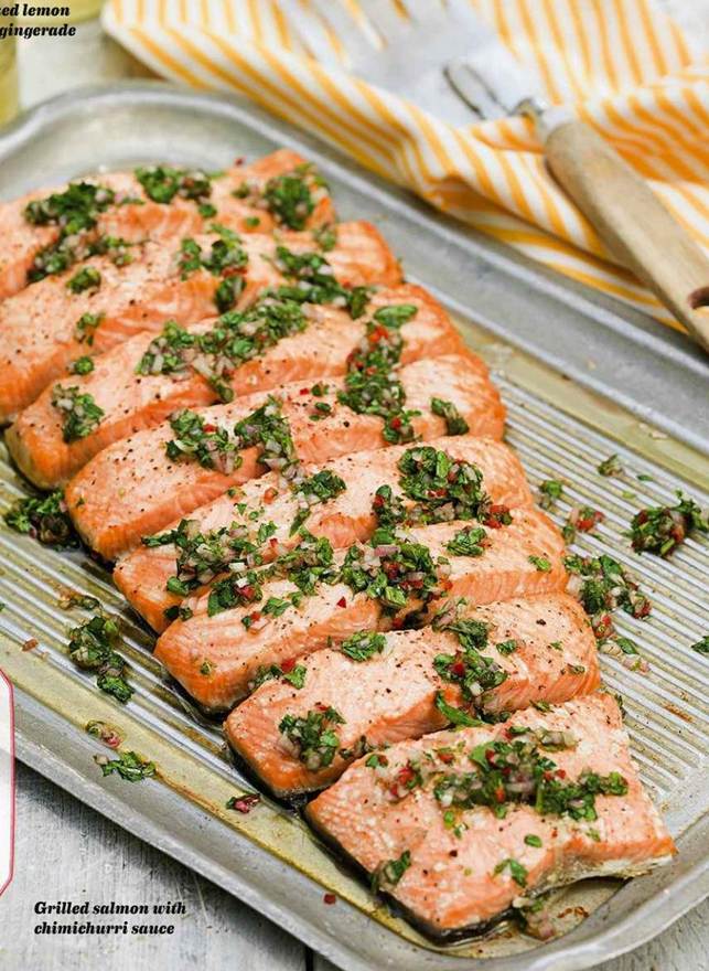 Grilled salmon with chimichurri sauce