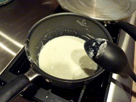 Description: put the cream into a pan, season well and heat gently until bubbles appear around the sides of the pan