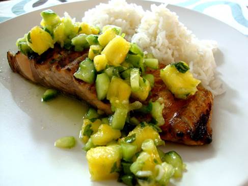 Seared tilapia with pineapple and cucumber relish