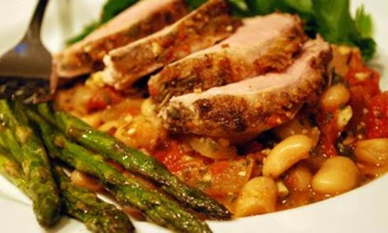Description: Pork chops with sage and cannellini beans