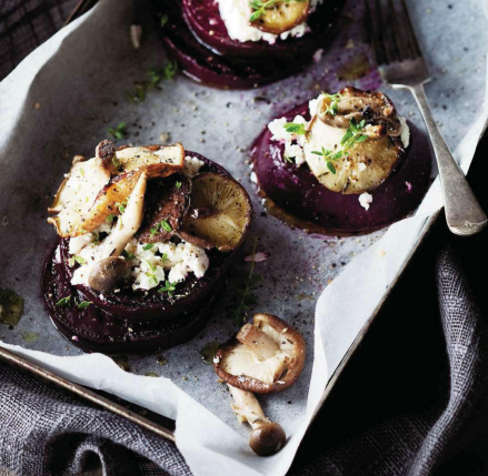 Description: Roasted mushrooms with ricotta and beetroot