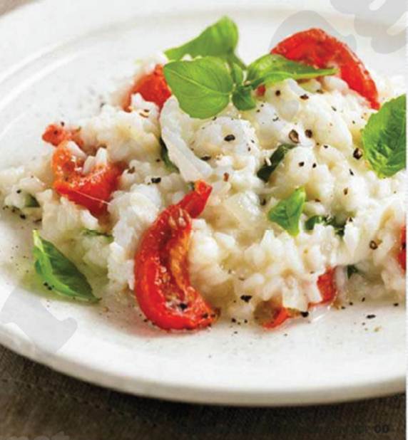 Description: Mozzarella and tomato risotto with basil