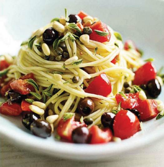 Description: Tomato, black olive and caper spaghett
