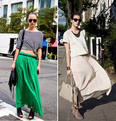 Maxi becomes more stylish when mixed with average-long T-shirt or tied-lap T-shirt.
