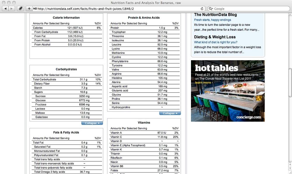A large banana chalks up the carbs on NutritionData