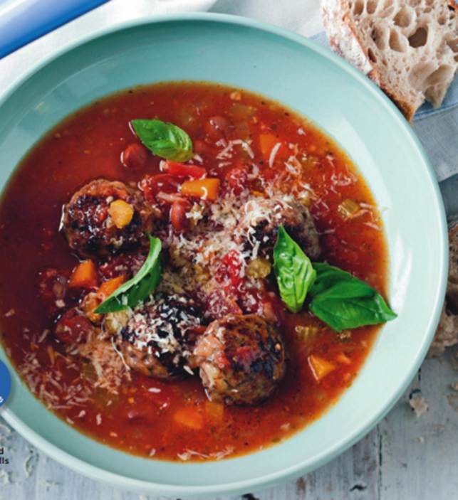 Tomato And Bean Soup With Beef And Parmesan Meatballs